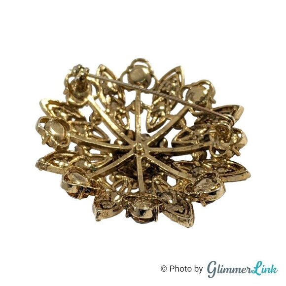 Vintage LC Liz Claiborne Orange & Brown Floral Burst Gold Tone Brooch Pin - Picture 7 of 9